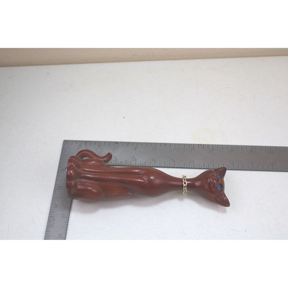 MCM Cat Figurine Elegonated Skinny Slim Faux Wood Blue Rhinestone Eyes 92165 - Picture 10 of 10